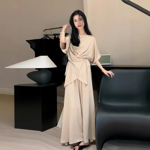 2813大碼女裝交叉系帶襯衫半身裙女胖mm遮肚遮胯連衣裙套裝夏季