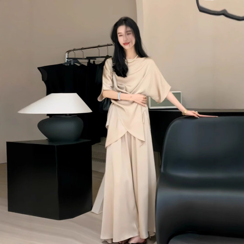 2813大碼女裝交叉系帶襯衫半身裙女胖mm遮肚遮胯連衣裙套裝夏季