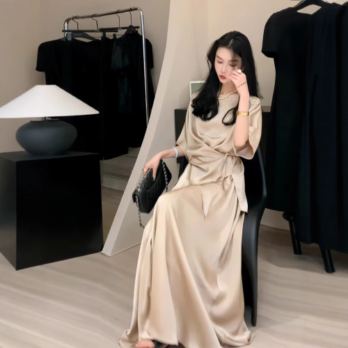 2813大碼女裝交叉系帶襯衫半身裙女胖mm遮肚遮胯連衣裙套裝夏季