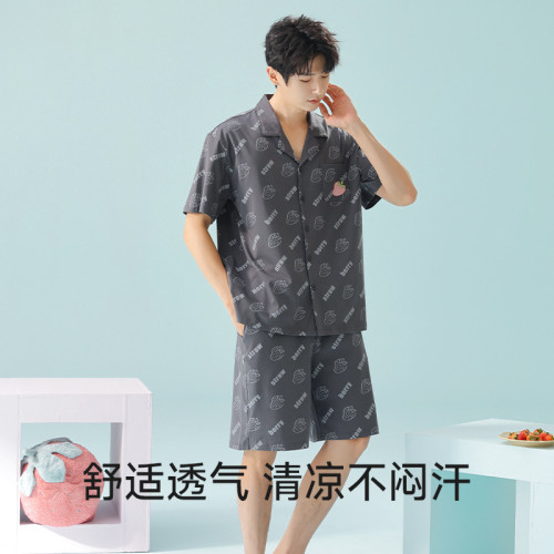 【抗菌新疆棉】春夏季男士純棉短袖睡衣拉架棉薄款休閒家居服套裝