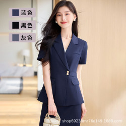 2025新款職業西裝套裝女短袖工裝毉美前台售樓部套裙套褲工作服夏