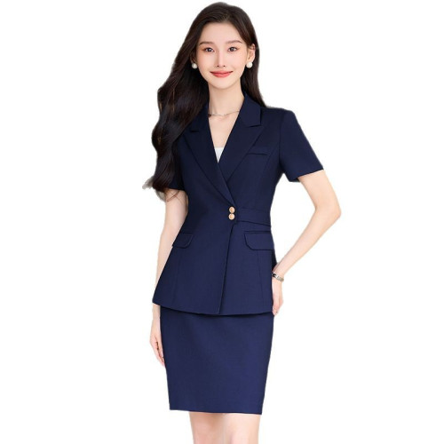 2025新款職業西裝套裝女短袖工裝醫美前台售樓部套裙套褲工作服夏