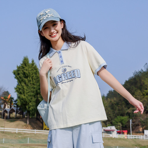 初中生短袖套裝夏季2025新款少女寬松T恤搭配褲子高中學生25337