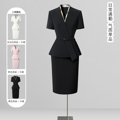 夏天職業套裝女薄款正式場合西裝套裙通勤高級感美業美容師工作服