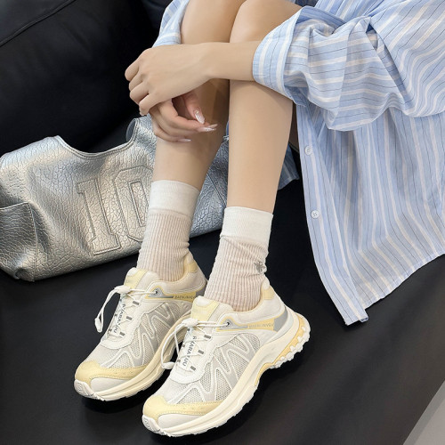 真皮德訓鞋女夏季新款網面透氣老爹鞋時尚百搭軟底阿甘爆款小白鞋