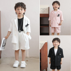 兒童西服夏裝新款帥氣男童短袖西裝外套小童花童婚禮主持禮服套裝