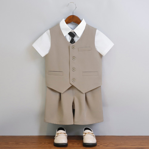 兒童西裝禮服夏款英倫紳士馬甲套裝男童鋼琴主持演出服花童婚禮服