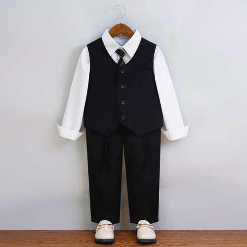 兒童西裝禮服夏款英倫紳士馬甲套裝男童鋼琴主持演出服花童婚禮服