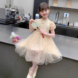 女童夏季連衣裙2024新款漢服國風公主裙女孩夏裝旗袍新中式紗裙子