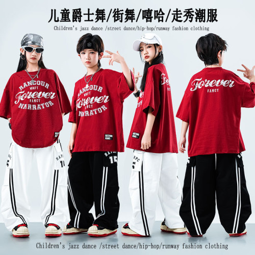 六一街舞兒童潮服套裝男女童嘻哈夏季寬松短袖褲子hiphop演出服裝