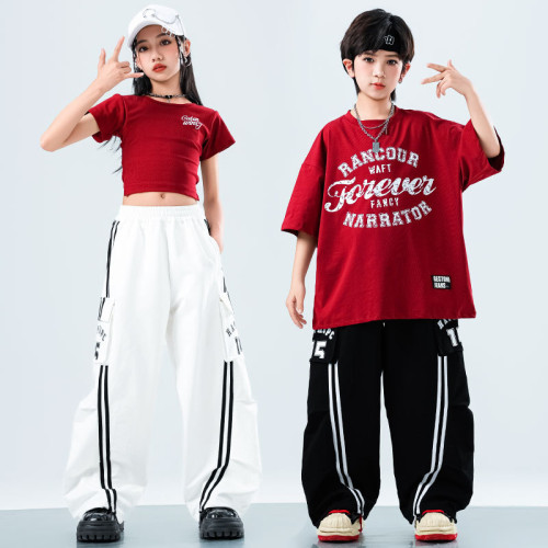 六一街舞兒童潮服套裝男女童嘻哈夏季寬松短袖褲子hiphop演出服裝