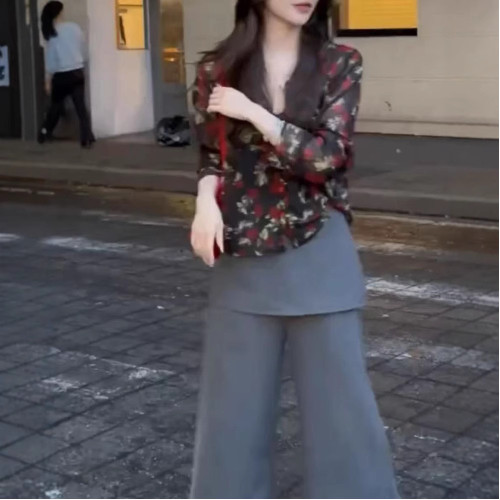 25270大愛美依緣2025夏季新款長袖防曬花襯衫帶屁簾濶腿褲時尚女