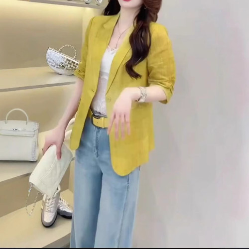 25279大愛美依緣2025夏季新款薄款小西裝外套五分袖休閒西服上衣
