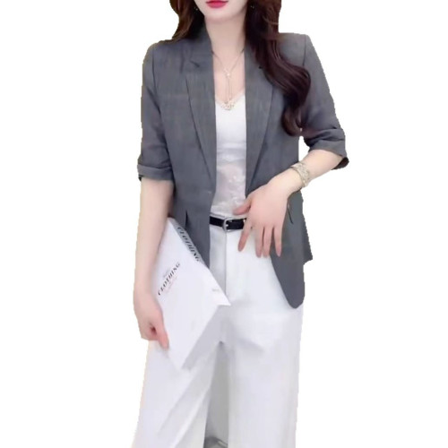 25279大愛美依緣2025夏季新款薄款小西裝外套五分袖休閒西服上衣