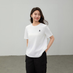 【正肩瘦瘦T】休閒簡約圓領刺綉短袖T恤纖莉秀大碼女裝胖mm夏新款