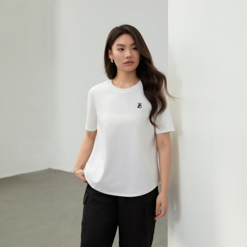 【正肩瘦瘦T】休閒簡約圓領刺綉短袖T恤纖莉秀大碼女裝胖mm夏新款