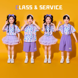 六一兒童啦啦隊演出服小學生卡通襯衫班服套裝幼兒園團體合唱表演