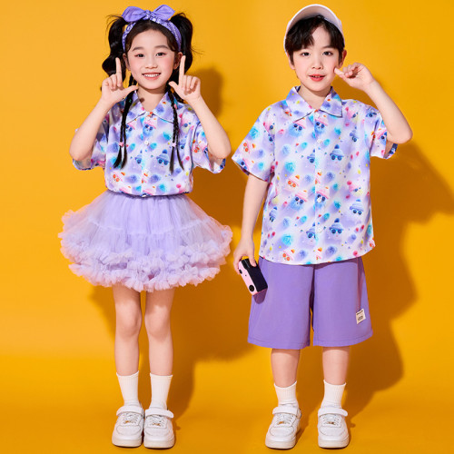 六一兒童啦啦隊演出服小學生卡通襯衫班服套裝幼兒園團體合唱表演