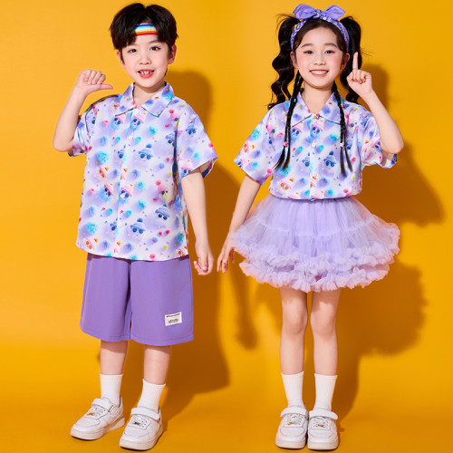 六一兒童啦啦隊演出服小學生卡通襯衫班服套裝幼兒園團體合唱表演
