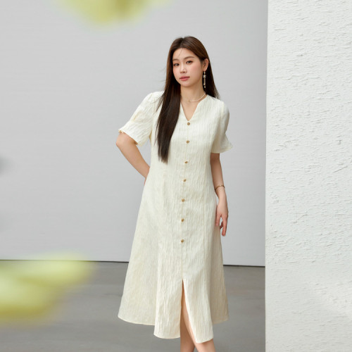 【法式優雅精美提花開叉氣質連衣裙】纖莉秀大碼女裝胖mm夏裝新款
