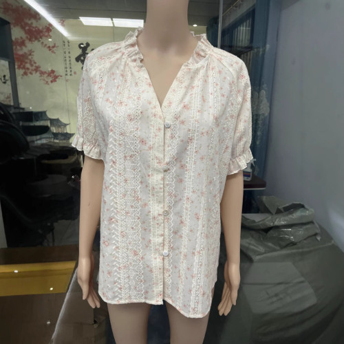 2025新款女裝夏季獨特漂亮小衫法式小衆設計感上衣碎花短袖襯