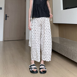 夏季薄款孕婦直筒波點氣球褲孕婦寬松大碼濶腿褲設計感休閒褲抽繩