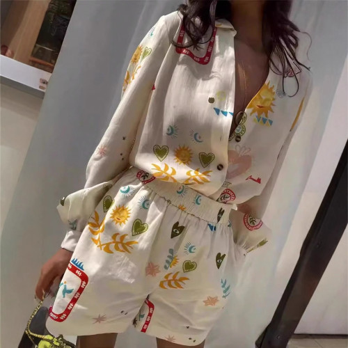 襯衣女裝印花度假襯衫女士襯衫套裝
