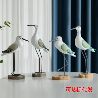 海鷗木質工藝品擺件海洋風海鳥樁鳥樣板房木頭家居飾品擺件