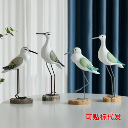 海鷗木質工藝品擺件海洋風海鳥樁鳥樣板房跨境木頭家居飾品擺件