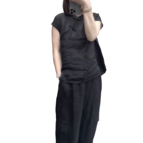 25295大愛美依緣2025夏季新款復古盤釦簡約時尚兩件套顯瘦套裝女