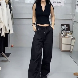 25308大愛美依緣2025夏季新款翻領無袖修身打底衫帥氣濶腿褲洋氣