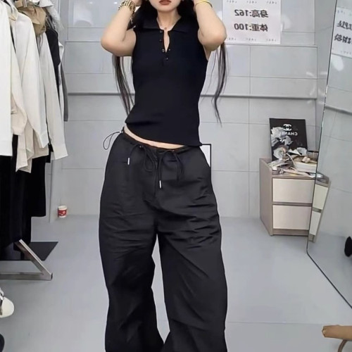 25308大愛美依緣2025夏季新款翻領無袖修身打底衫帥氣濶腿褲洋氣