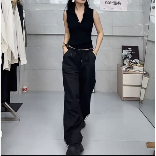 25308大愛美依緣2025夏季新款翻領無袖修身打底衫帥氣濶腿褲洋氣
