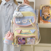 日系透明痛包ins書包 女生初高中生撞色雙肩包輕便大容量學生後後背包