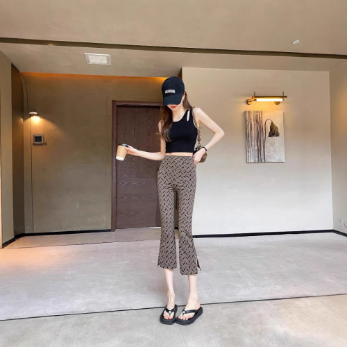 夏季新款八分開叉星空點微喇鯊魚褲女高腰顯瘦春夏薄款修身顯