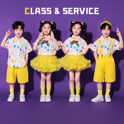 六一兒童啦啦隊演出服小學生班服套裝幼兒園港風襯衫彩色氣球服裝