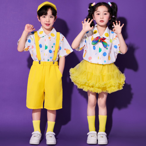 六一兒童啦啦隊演出服小學生班服套裝幼兒園港風襯衫彩色氣球服裝
