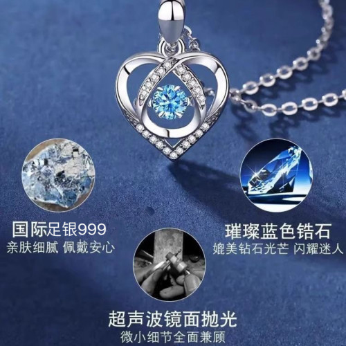 七夕情人節禮物水滴吊墜跳動的心999純銀項鍊女ins輕奢小衆鎖骨鍊