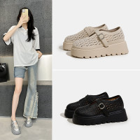 厚底增高羅馬涼鞋女款2025夏季新鏤空松糕底洞洞鞋包頭軟底女涼鞋