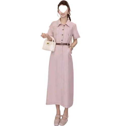 時尚連衣裙女2025夏季新款洋氣POLO領高腰收腰顯瘦中長款休閒裙子