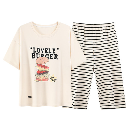 新款帶胸墊睡衣女夏仿棉短袖短褲夏季薄款胖MM大碼夏天家居服套裝