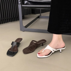 法式簡約氣質夾趾細跟涼鞋外穿人字拖百搭一字帶涼拖鞋女