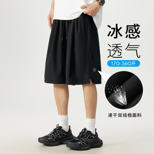 3725大碼冰絲短褲男加肥加大胖肥佬涼感速乾歐美休閒五分褲潮