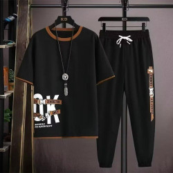 2025夏套裝男士青少年短袖t恤運動長褲休閒學生帥氣衣服兩件套潮