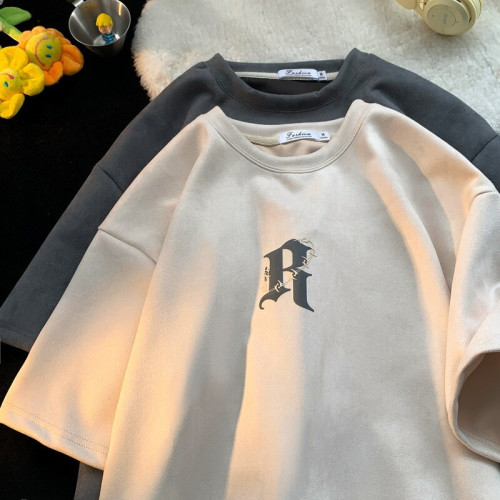 短袖男T恤重磅麂皮絨小衆設計感美式日系大碼1016-1 T198 P38 K58