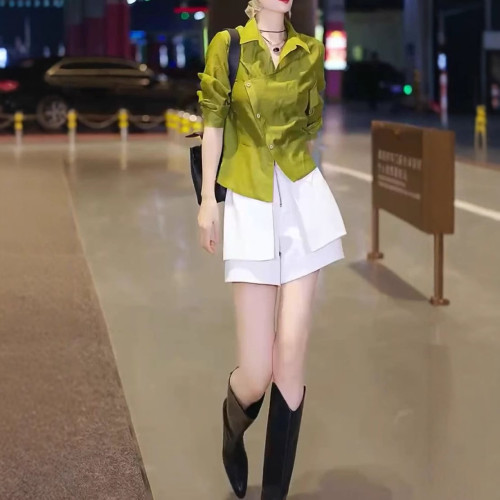 25317大愛美依緣2025夏季新高級感長袖防曬襯衫高腰設計感短褲女