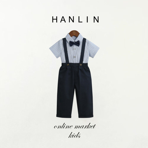 兒童禮服套裝夏季男寶寶衣服襯衫背帶褲兩件套嬰幼兒衣服周嵗百天
