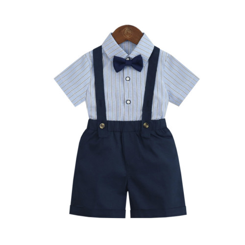 兒童禮服套裝夏季男寶寶衣服襯衫背帶褲兩件套嬰幼兒衣服周嵗百天