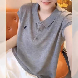 25059婕妤秀簡約時尚休閒上衣女2025夏季精緻刺綉舒適Polo領T恤潮