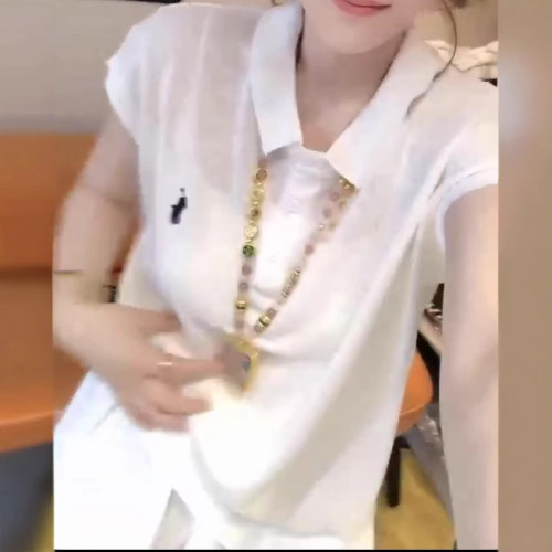 25059婕妤秀簡約時尚休閒上衣女2025夏季精緻刺綉舒適Polo領T恤潮